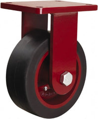 Hamilton - 8" Diam x 3" Wide x 10-1/2" OAH Top Plate Mount Rigid Caster - Rubber Mold on Cast Iron, 840 Lb Capacity, Straight Roller Bearing, 5-1/2 x 7-1/2" Plate - Exact Tooling