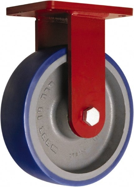 Hamilton - 10" Diam x 3" Wide x 12-1/2" OAH Top Plate Mount Rigid Caster - Polyurethane Mold onto Cast Iron Center, 2,400 Lb Capacity, Precision Tapered Roller Bearing, 5-1/2 x 7-1/2" Plate - Exact Tooling