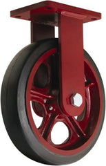 Hamilton - 10" Diam x 3" Wide x 12-1/2" OAH Top Plate Mount Rigid Caster - Rubber Mold on Cast Iron, 1,000 Lb Capacity, Precision Tapered Roller Bearing, 5-1/2 x 7-1/2" Plate - Exact Tooling