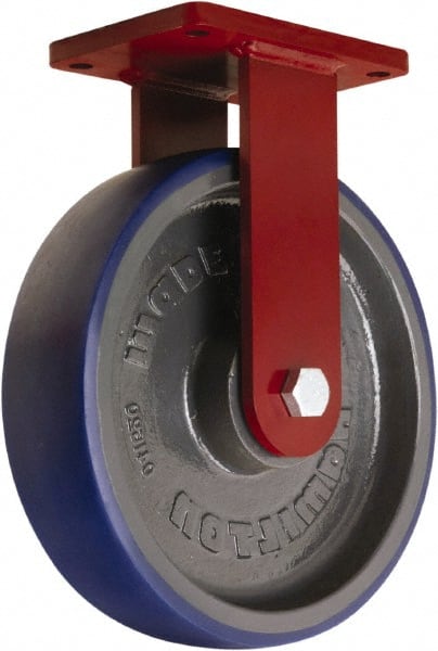 Hamilton - 12" Diam x 3" Wide x 14-1/2" OAH Top Plate Mount Rigid Caster - Polyurethane Mold onto Cast Iron Center, 2,800 Lb Capacity, Precision Tapered Roller Bearing, 5-1/2 x 7-1/2" Plate - Exact Tooling