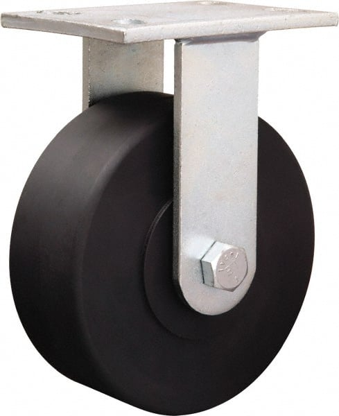 Hamilton - 8-7/8" Diam x 2-1/4" Wide x 10-15/16" OAH Top Plate Mount Rigid Caster - Iron, 2,000 Lb Capacity, Tapered Roller Bearing, 5-1/4 x 7-1/4" Plate - Exact Tooling