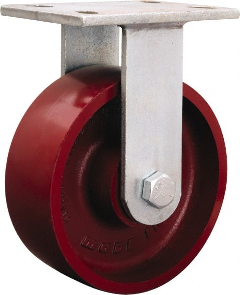 Hamilton - 8-7/8" Diam x 2-1/4" Wide x 10-15/16" OAH Top Plate Mount Rigid Caster - Iron, 2,000 Lb Capacity, Straight Roller Bearing, 5-1/4 x 7-1/4" Plate - Exact Tooling