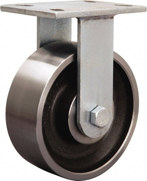 Hamilton - 9-1/4" Diam x 1-1/2" Wide x 11-1/8" OAH Top Plate Mount Rigid Caster - Iron, 2,500 Lb Capacity, Straight Roller Bearing, 5-1/4 x 7-1/4" Plate - Exact Tooling