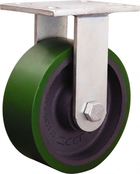 Hamilton - 7-7/8" Diam x 1-3/4" Wide x 8-15/16" OAH Top Plate Mount Rigid Caster - Cast Iron, 3,000 Lb Capacity, Tapered Roller Bearing, 5-1/4 x 7-1/4" Plate - Exact Tooling