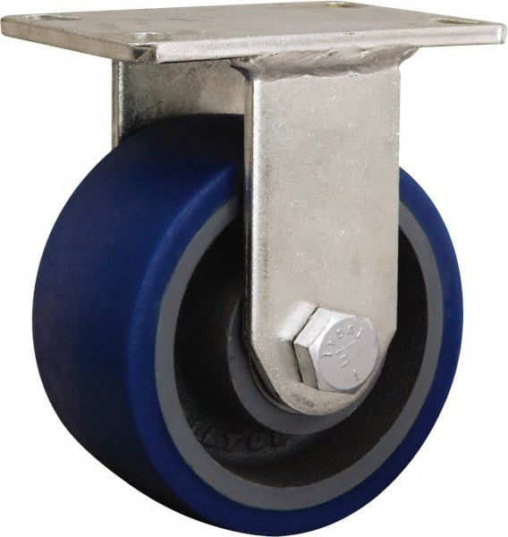 Hamilton - 7-7/8" Diam x 2-1/4" Wide x 10-3/16" OAH Top Plate Mount Rigid Caster - Cast Iron, 3,500 Lb Capacity, Tapered Roller Bearing, 5-1/4 x 7-1/4" Plate - Exact Tooling