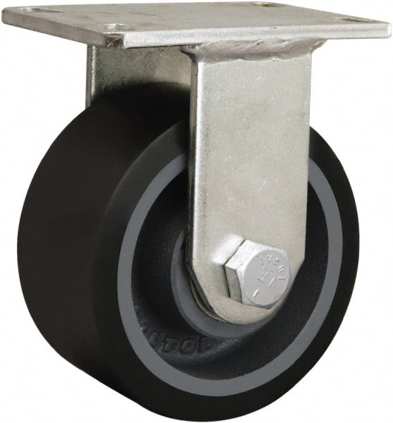 Hamilton - 4-1/2" Diam x 1-5/8" Wide x 7-1/4" OAH Top Plate Mount Rigid Caster - Cast Iron, 3,000 Lb Capacity, Tapered Roller Bearing, 5-1/4 x 7-1/4" Plate - Exact Tooling