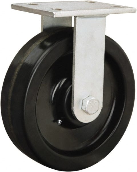 Hamilton - 8" Diam x 2-1/2" Wide x 10-1/2" OAH Top Plate Mount Rigid Caster - Polyurethane Mold onto Cast Iron Center, 2,000 Lb Capacity, Tapered Roller Bearing, 5-1/4 x 7-1/4" Plate - Exact Tooling