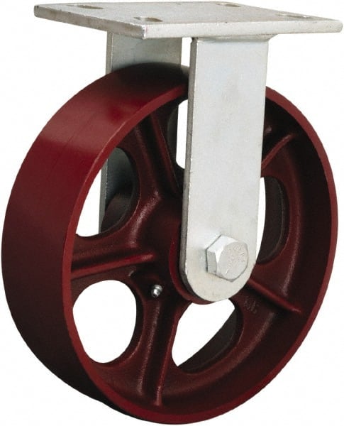 Hamilton - 8" Diam x 3" Wide x 10-1/2" OAH Top Plate Mount Rigid Caster - Polyurethane Mold onto Cast Iron Center, 3,000 Lb Capacity, Tapered Roller Bearing, 5-1/4 x 7-1/4" Plate - Exact Tooling