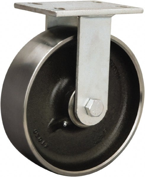 Hamilton - 8" Diam x 3" Wide x 10-1/2" OAH Top Plate Mount Rigid Caster - Polyurethane Mold onto Cast Iron Center, 3,500 Lb Capacity, Tapered Roller Bearing, 5-1/4 x 7-1/4" Plate - Exact Tooling