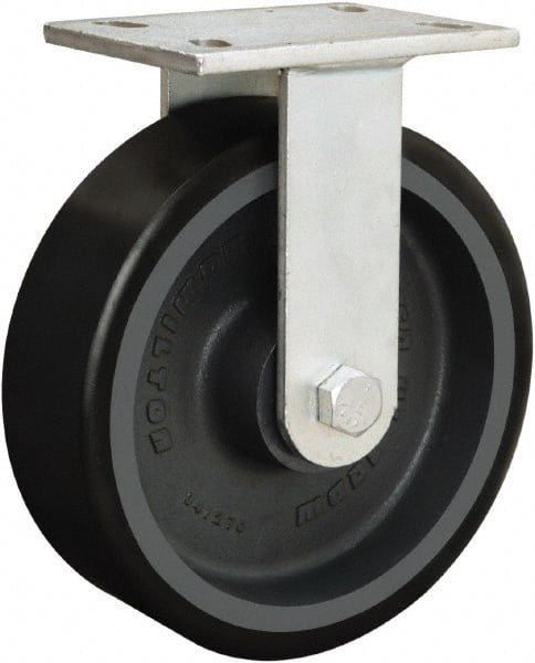 Hamilton - 8" Diam x 3" Wide x 10-1/2" OAH Top Plate Mount Rigid Caster - Polyurethane Mold onto Cast Iron Center, 4,000 Lb Capacity, Sealed Precision Ball Bearing, 5-1/4 x 7-1/4" Plate - Exact Tooling