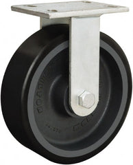 Hamilton - 8" Diam x 3" Wide x 10-1/2" OAH Top Plate Mount Rigid Caster - Polyurethane Mold onto Cast Iron Center, 4,000 Lb Capacity, Sealed Precision Ball Bearing, 5-1/4 x 7-1/4" Plate - Exact Tooling