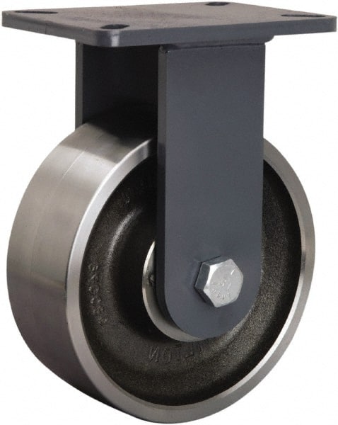 Hamilton - 8" Diam x 3" Wide x 10-1/2" OAH Top Plate Mount Rigid Caster - Forged Steel, 3,500 Lb Capacity, Precision Ball Bearing, 5-1/4 x 7-1/4" Plate - Exact Tooling