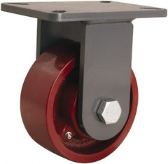 Hamilton - 6" Diam x 2-1/2" Wide x 8" OAH Top Plate Mount Rigid Caster - Cast Iron, 2,200 Lb Capacity, Tapered Roller Bearing, 5-1/4 x 7-1/4" Plate - Exact Tooling