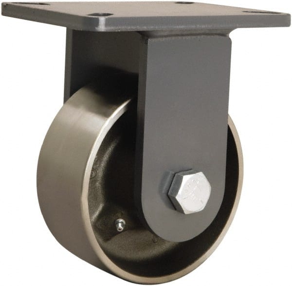 Hamilton - 6" Diam x 2-1/2" Wide x 8" OAH Top Plate Mount Rigid Caster - Forged Steel, 3,500 Lb Capacity, Straight Roller Bearing, 5-1/4 x 7-1/4" Plate - Exact Tooling