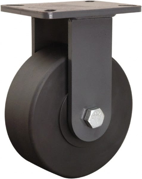 Hamilton - 8" Diam x 3" Wide x 10-1/2" OAH Top Plate Mount Rigid Caster - Nylon, 4,000 Lb Capacity, Sealed Precision Ball Bearing, 5-1/4 x 7-1/4" Plate - Exact Tooling