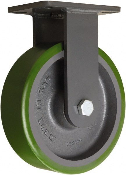 Hamilton - 10" Diam x 2-1/2" Wide x 12-1/2" OAH Top Plate Mount Rigid Caster - Polyurethane Mold onto Cast Iron Center, 2,500 Lb Capacity, Tapered Roller Bearing, 5-1/4 x 7-1/4" Plate - Exact Tooling