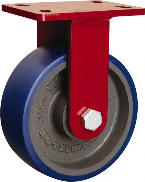 Hamilton - 8" Diam x 3" Wide x 10-1/8" OAH Top Plate Mount Rigid Caster - Polyurethane Mold onto Cast Iron Center, 2,000 Lb Capacity, Tapered Roller Bearing, 5 x 7" Plate - Exact Tooling