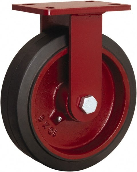 Hamilton - 10" Diam x 3" Wide x 11-1/2" OAH Top Plate Mount Swivel Caster - Rubber Mold on Cast Iron, 1,000 Lb Capacity, Tapered Roller Bearing, 4-1/2 x 6-1/2" Plate - Exact Tooling