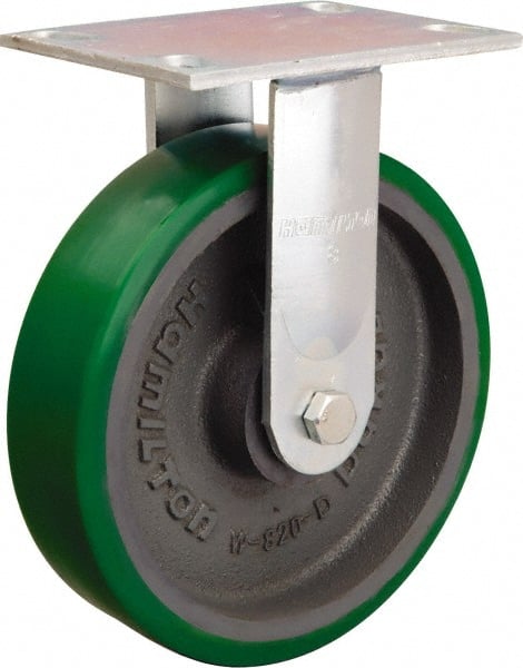 Hamilton - 8" Diam x 2" Wide x 9-1/2" OAH Top Plate Mount Rigid Caster - Polyurethane Mold onto Cast Iron Center, 1,500 Lb Capacity, Sealed Precision Ball Bearing, 4-1/2 x 6-1/4" Plate - Exact Tooling