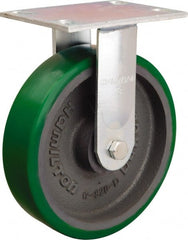 Hamilton - 8" Diam x 2" Wide x 9-1/2" OAH Top Plate Mount Rigid Caster - Polyurethane Mold onto Cast Iron Center, 1,500 Lb Capacity, Sealed Precision Ball Bearing, 4-1/2 x 6-1/4" Plate - Exact Tooling