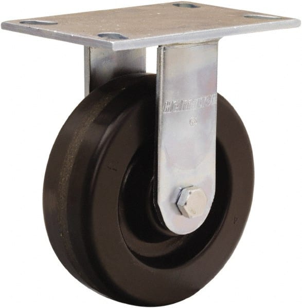 Hamilton - 6" Diam x 2" Wide x 7-1/2" OAH Top Plate Mount Rigid Caster - Phenolic, 1,200 Lb Capacity, Straight Roller Bearing, 4-1/2 x 6-1/4" Plate - Exact Tooling