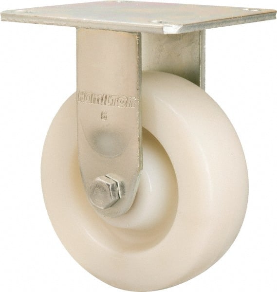 Hamilton - 6" Diam x 2" Wide x 7-1/2" OAH Top Plate Mount Rigid Caster - Nylon, 1,000 Lb Capacity, Sealed Precision Ball Bearing, 4 x 4-1/2" Plate - Exact Tooling