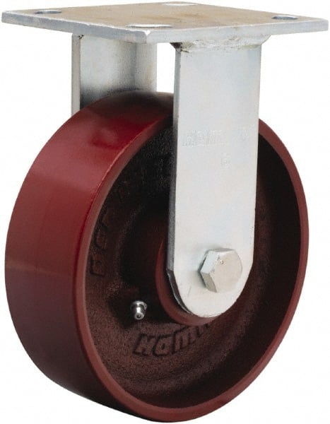 Hamilton - 6" Diam x 2" Wide x 7-1/2" OAH Top Plate Mount Rigid Caster - Cast Iron, 1,250 Lb Capacity, Precision Ball Bearing, 4 x 4-1/2" Plate - Exact Tooling
