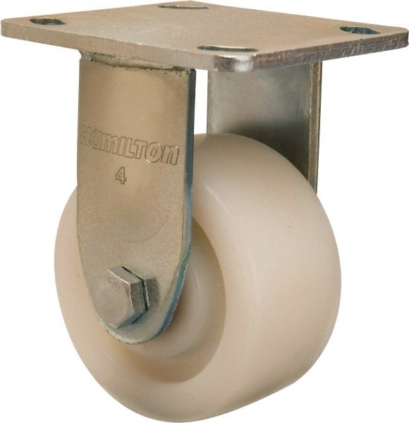 Hamilton - 4" Diam x 2" Wide x 5-5/8" OAH Top Plate Mount Rigid Caster - Nylon, 800 Lb Capacity, Sealed Precision Ball Bearing, 4 x 4-1/2" Plate - Exact Tooling