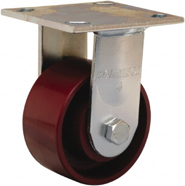 Hamilton - 4" Diam x 2" Wide x 5-5/8" OAH Top Plate Mount Rigid Caster - Cast Iron, 1,000 Lb Capacity, Precision Ball Bearing, 4 x 4-1/2" Plate - Exact Tooling