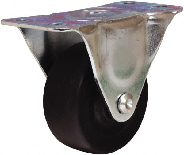 Hamilton - 3" Diam x 1-1/4" Wide x 3-3/4" OAH Top Plate Mount Rigid Caster - Hard Rubber, 210 Lb Capacity, Self-Lubricating Bearing, 2-1/2 x 5" Plate - Exact Tooling