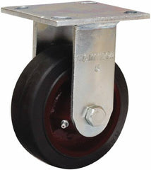 Hamilton - 4" Diam x 2" Wide x 5-5/8" OAH Top Plate Mount Rigid Caster - Rubber Mold on Cast Iron, Straight Roller Bearing, 4 x 4-1/2" Plate - Exact Tooling