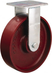 Hamilton - 8" Diam x 2" Wide x 9-1/2" OAH Top Plate Mount Rigid Caster - Cast Iron, 1,250 Lb Capacity, Precision Ball Bearing, 4 x 4-1/2" Plate - Exact Tooling