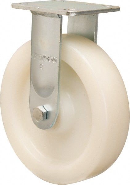 Hamilton - 8" Diam x 2" Wide x 9-1/2" OAH Top Plate Mount Rigid Caster - Nylon, 1,100 Lb Capacity, Sealed Precision Ball Bearing, 4 x 4-1/2" Plate - Exact Tooling