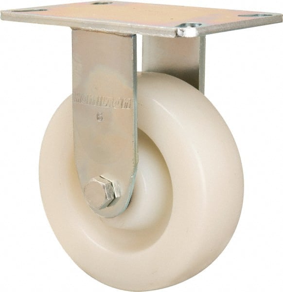 Hamilton - 6" Diam x 2" Wide x 7-1/2" OAH Top Plate Mount Rigid Caster - Nylon, 900 Lb Capacity, Sealed Precision Ball Bearing, 4-1/2 x 6-1/4" Plate - Exact Tooling