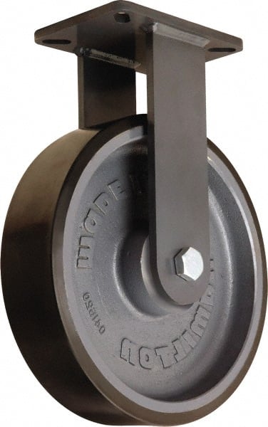 Hamilton - 12" Diam x 3" Wide x 15-1/2" OAH Top Plate Mount Rigid Caster - Polyurethane Mold onto Cast Iron Center, 4,000 Lb Capacity, Sealed Precision Ball Bearing, 5-1/4 x 7-1/4" Plate - Exact Tooling