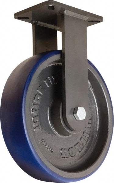 Hamilton - 12" Diam x 3" Wide x 15-1/2" OAH Top Plate Mount Rigid Caster - Polyurethane Mold onto Cast Iron Center, 2,800 Lb Capacity, Sealed Precision Ball Bearing, 5-1/4 x 7-1/4" Plate - Exact Tooling