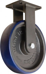 Hamilton - 12" Diam x 3" Wide x 15-1/2" OAH Top Plate Mount Rigid Caster - Polyurethane Mold onto Cast Iron Center, 2,800 Lb Capacity, Tapered Roller Bearing, 5-1/4 x 7-1/4" Plate - Exact Tooling