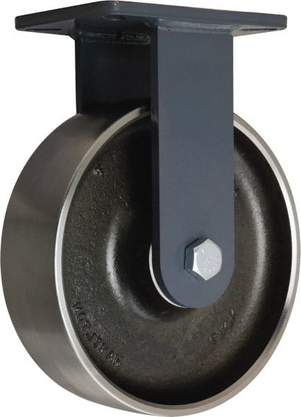 Hamilton - 10" Diam x 3" Wide x 12-1/2" OAH Top Plate Mount Rigid Caster - Forged Steel, 3,500 Lb Capacity, Sealed Precision Ball Bearing, 5-1/4 x 7-1/4" Plate - Exact Tooling