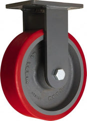 Hamilton - 10" Diam x 3" Wide x 12-1/2" OAH Top Plate Mount Rigid Caster - Polyurethane Mold onto Cast Iron Center, 3,600 Lb Capacity, Tapered Roller Bearing, 5-1/4 x 7-1/4" Plate - Exact Tooling