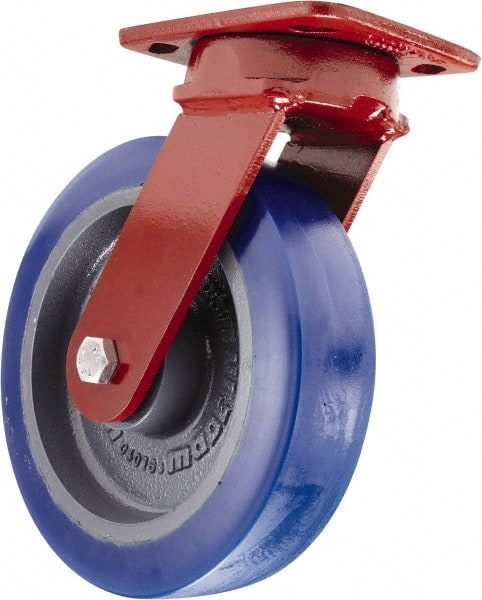 Hamilton - 8" Diam x 2" Wide x 9-1/2" OAH Top Plate Mount Swivel Caster - Polyurethane, 1,650 Lb Capacity, Sealed Precision Ball Bearing, 4 x 5" Plate - Exact Tooling