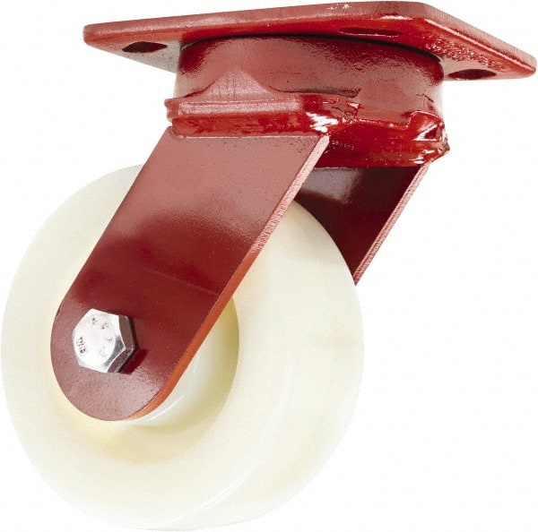 Hamilton - 5" Diam x 2" Wide x 6-1/2" OAH Top Plate Mount Swivel Caster - Nylon, 900 Lb Capacity, Sealed Precision Ball Bearing, 4 x 5" Plate - Exact Tooling