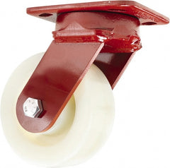 Hamilton - 5" Diam x 2" Wide x 6-1/2" OAH Top Plate Mount Swivel Caster - Nylon, 900 Lb Capacity, Sealed Precision Ball Bearing, 4 x 5" Plate - Exact Tooling