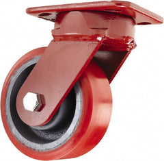 Hamilton - 5" Diam x 2" Wide x 6-1/2" OAH Top Plate Mount Swivel Caster - Polyurethane, 1,250 Lb Capacity, Sealed Precision Ball Bearing, 4 x 5" Plate - Exact Tooling