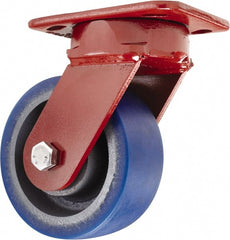 Hamilton - 5" Diam x 2" Wide x 6-1/2" OAH Top Plate Mount Swivel Caster - Polyurethane, 840 Lb Capacity, Sealed Precision Ball Bearing, 4 x 5" Plate - Exact Tooling