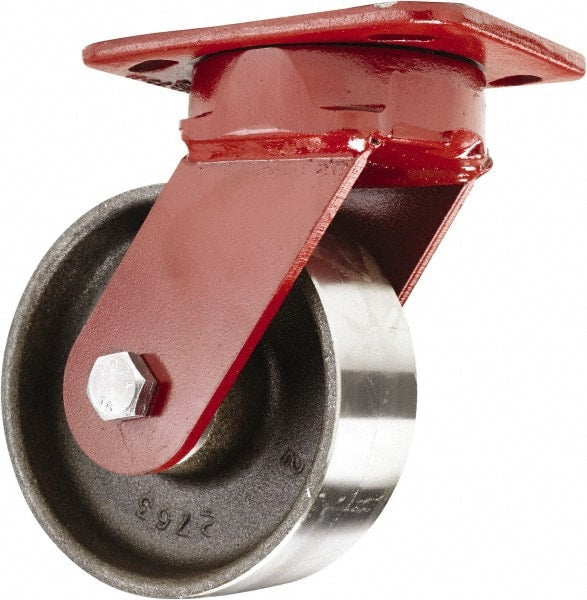 Hamilton - 5" Diam x 2" Wide x 6-1/2" OAH Top Plate Mount Swivel Caster - Forged Steel, 2,000 Lb Capacity, Sealed Precision Ball Bearing, 4 x 5" Plate - Exact Tooling