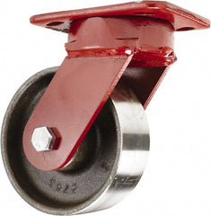 Hamilton - 5" Diam x 2" Wide x 6-1/2" OAH Top Plate Mount Swivel Caster - Forged Steel, 2,000 Lb Capacity, Sealed Precision Ball Bearing, 4 x 5" Plate - Exact Tooling