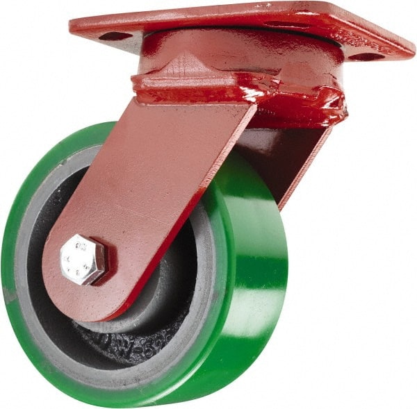 Hamilton - 5" Diam x 2" Wide x 6-1/2" OAH Top Plate Mount Swivel Caster - Polyurethane, 1,050 Lb Capacity, Sealed Precision Ball Bearing, 4 x 5" Plate - Exact Tooling