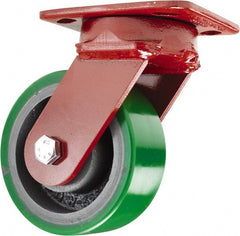 Hamilton - 5" Diam x 2" Wide x 6-1/2" OAH Top Plate Mount Swivel Caster - Polyurethane, 1,050 Lb Capacity, Sealed Precision Ball Bearing, 4 x 5" Plate - Exact Tooling