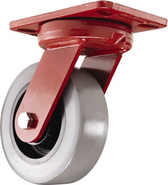 Hamilton - 6" Diam x 2" Wide x 7-3/4" OAH Top Plate Mount Swivel Caster - Polyurethane, 1,620 Lb Capacity, Sealed Precision Ball Bearing, 4-1/2 x 6-1/2" Plate - Exact Tooling