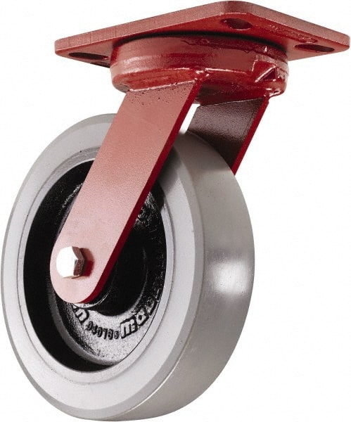 Hamilton - 8" Diam x 2" Wide x 9-3/4" OAH Top Plate Mount Swivel Caster - Polyurethane, 2,000 Lb Capacity, Sealed Precision Ball Bearing, 4-1/2 x 6-1/2" Plate - Exact Tooling